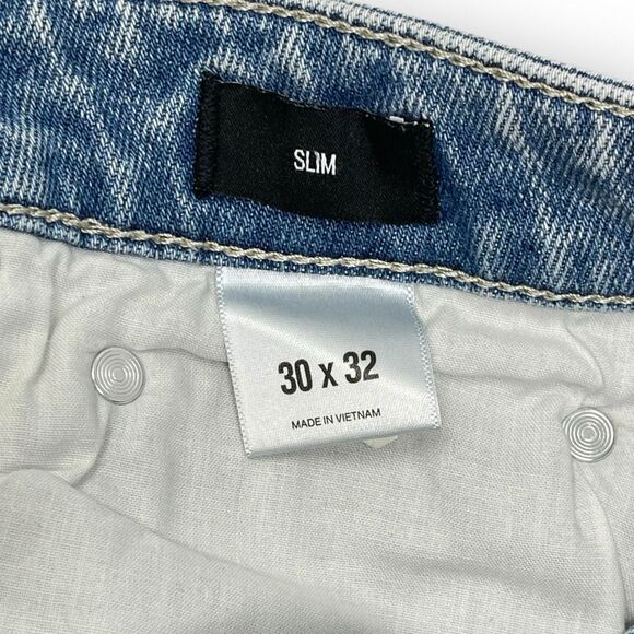 Express Slim Straight Jeans Denim Mid Rise Light Distressed Wash Mens Size 30x32 - Picture 8 of 10